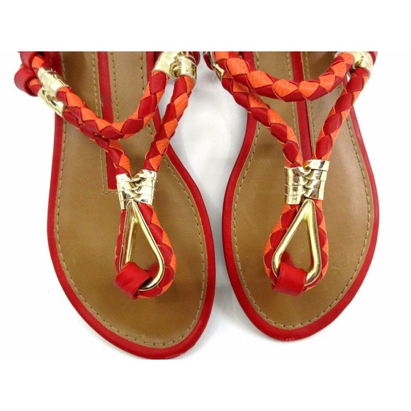 New Directions Tullia 2 Tone Red/Gold Woven Leather Ankle Strap Thong Sandals 7M - Picture 3 of 4